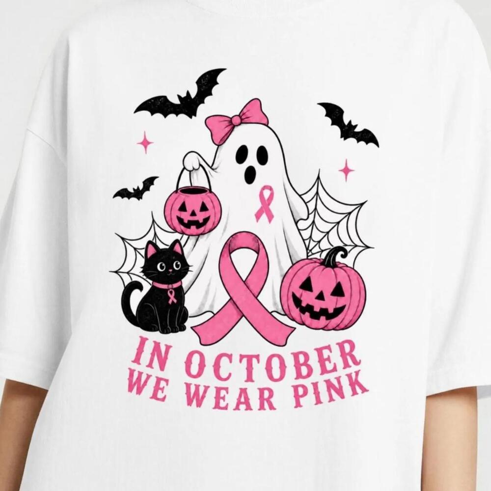 Awareness Halloween S Shirt, In October We Wear Ghost Tee